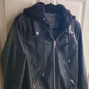 Women's Leather Biker Jacket w/ Removable Hood by BLANK NYC